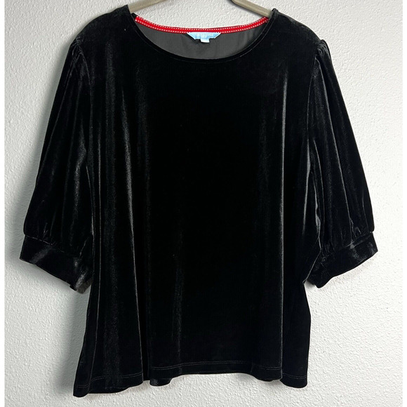Draper James RSVP Size XXL Black Velvet Short Sleeve Holiday Whimsigoth Top - Picture 1 of 10